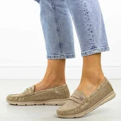 Mokasyny damskie - Beżowe mokasyny damskie Vinceza 87973 - miniaturka - grafika 1