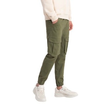 Spodnie męskie Joggery z kieszeniami cargo oliwkowe V18 P886 S