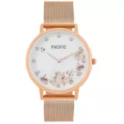 Zegarki damskie - Różowozłoty damski zegarek z kwiatami i kryształkami PACIFIC X6182-06 - miniaturka - grafika 1