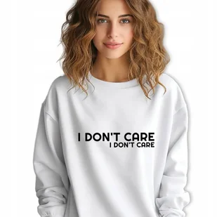 Biała Bluza Damska Dresowa I DONT CARE Stylowa Modna Wzory Rozmiar M - Bluzy damskie - miniaturka - grafika 1