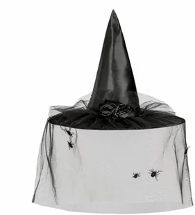 Kapelusz czarownicy czarny z woalką na Halloween - 1 szt. - Dodatki do strojów karnawałowych - miniaturka - grafika 1