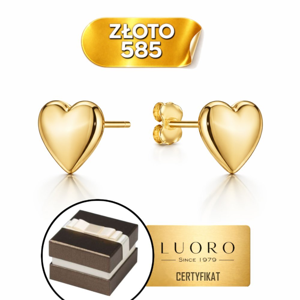 KOLCZYKI ZŁOTE 585 14K SERCA GŁADKIE SZTYFT 0,95G PRESTIŻ ELEGANCJA