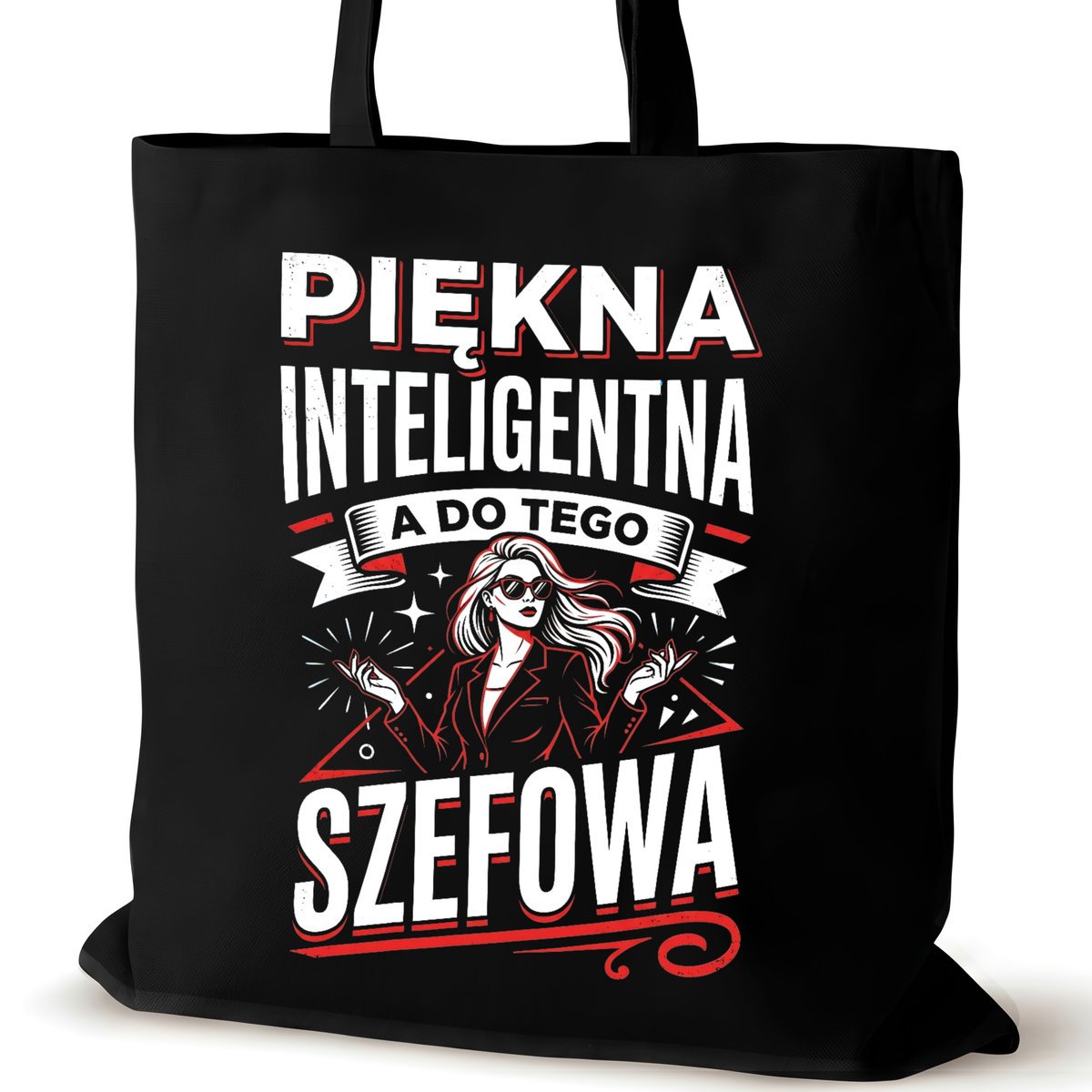 Torba bawełniana szefowej czarna na ramię napisem pracy duża a do tego