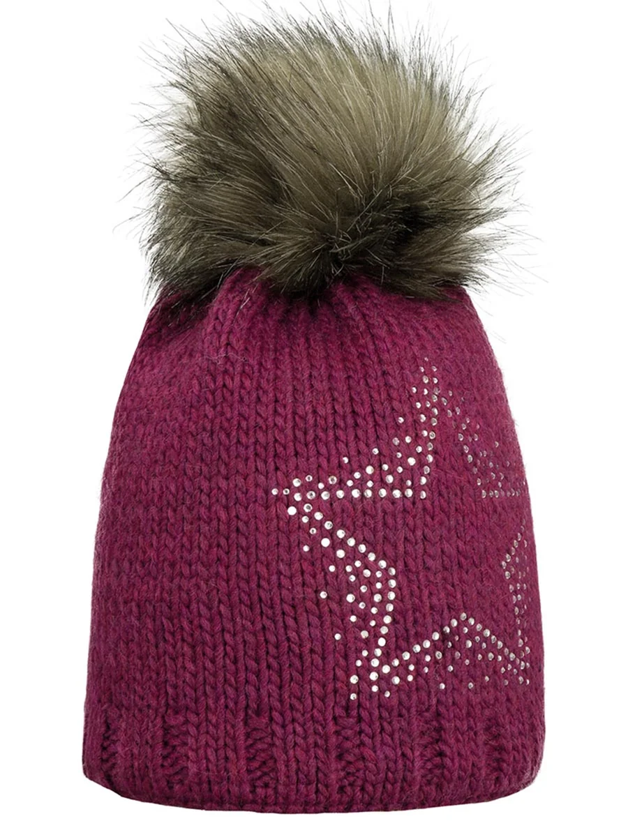 Dziewczęca czapka zimowa z pomponem bordowa Doll r.49