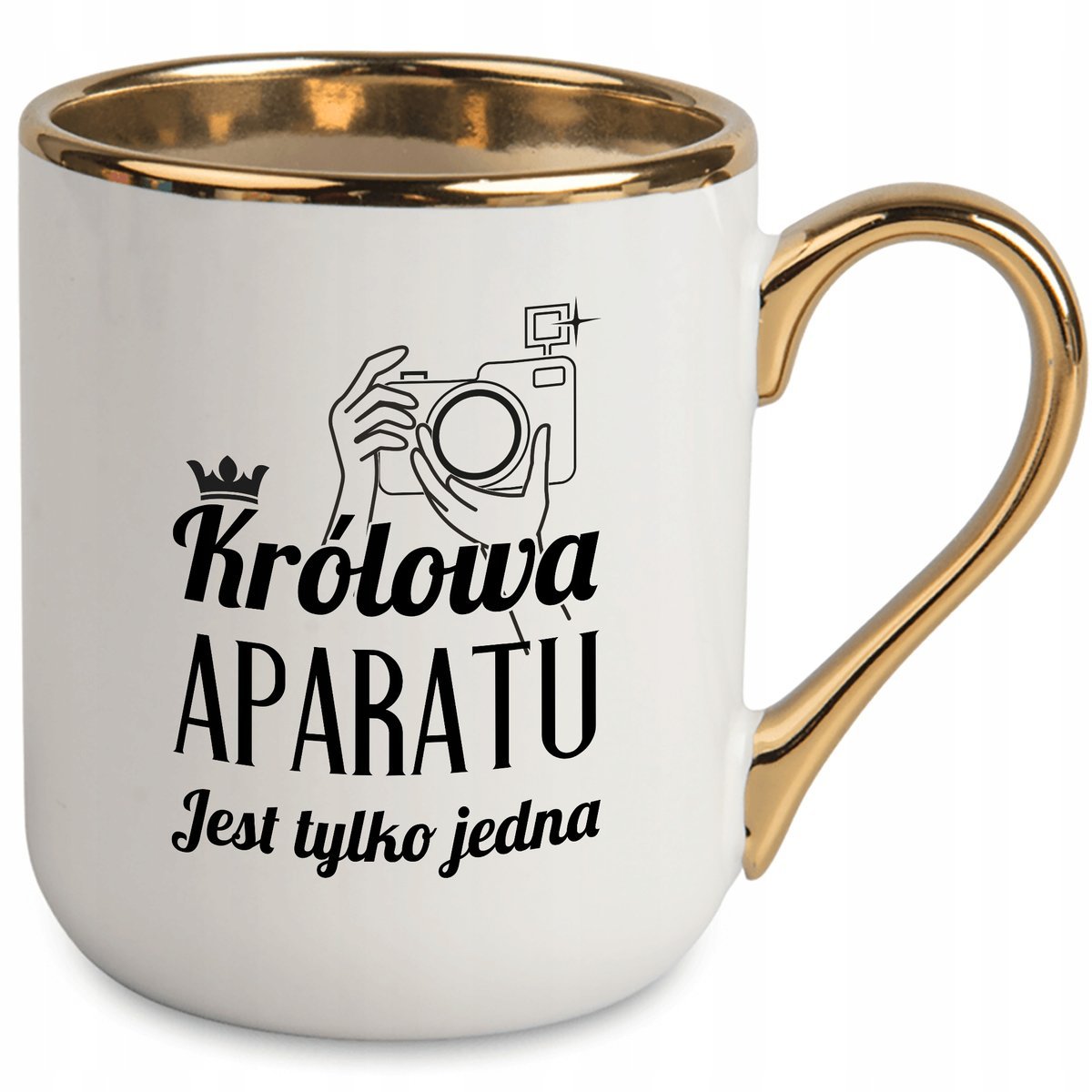 BIAŁY KUBEK 330ml Złoty Rant Dla Szefowej KRÓLOWA APARATU Ciekawe Wzory