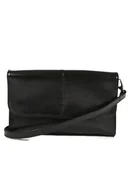 Torebki damskie - Czarna skórzana klasyczna listonoszka - miniaturka - grafika 1