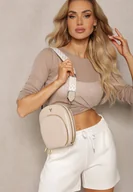 Torebki damskie - Beżowa Owalna Torebka o Małym Fasonie na Ramię z Wzorzystym Paskiem Selaeno - miniaturka - grafika 1