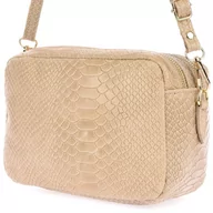 Torebki damskie - Beżowa skórzana listonoszka damska włoska croco kuferek Beltimore P12 brązowy, beżowy - miniaturka - grafika 1