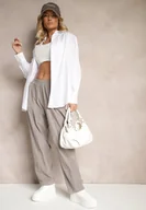 Spodnie damskie - Szare Bawełniane Spodnie High Waist w Klasycznym Stylu Arivora - miniaturka - grafika 1