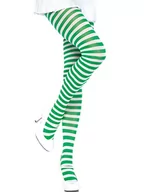 Rajstopy - LEG AVENUE 7100 – nieprzezroczyste rajstopy w paski kostium damski karnawał rozmiar uniwersalny, biały/zielony - miniaturka - grafika 1