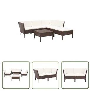 The Living Store 6-cz. zestaw wypoczynkowy do ogrodu - poduszki - rattan PE - brąz - Sofa Ogrodowa I Stół - Meble ogrodowe - miniaturka - grafika 1