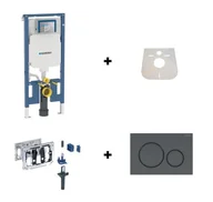 Stelaże i zestawy podtynkowe do WC - Geberit Duofix Slim (8 cm) Zestaw stelaż podtynkowy wąski do WC H114 Sigma + kostkarka + przycisk WC czarny mat + mata 111.796.00.1+115.063.21.1+115.882.16.1+LEMATA - miniaturka - grafika 1