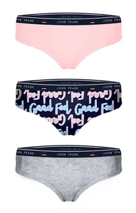 Figi damskie hipster Feel Good WJF3FG-H07 3-pack, Kolor szaro-różowo-czarny, Rozmiar L, John Frank - Intymna - Majtki damskie - miniaturka - grafika 1