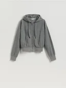 Bluzy damskie - Reserved - Rozpinana bluza z kapturem - ciemnoszary - miniaturka - grafika 1