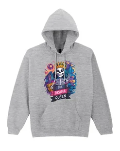 Bluza z kapturem z nadrukiem Szkielet w koronie Szara M - Bluzy męskie - miniaturka - grafika 1