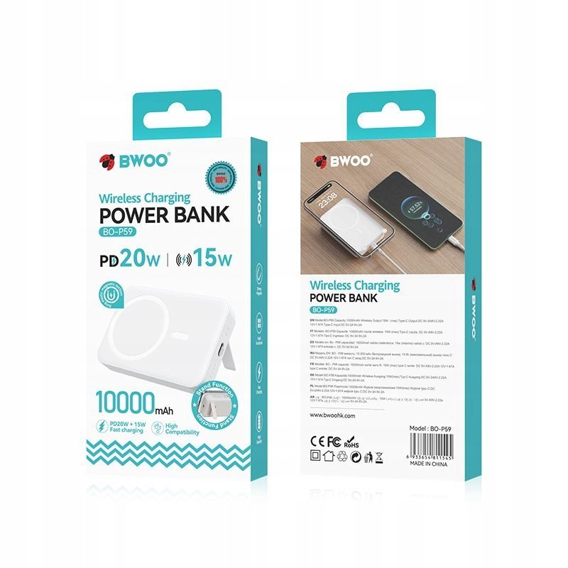 BWOO POWER BANK 20W 10000 MAH, BIAŁY