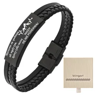 Bransolety męskie - Bransoletka męska z GRAWEREM czarna plecionka blas - miniaturka - grafika 1