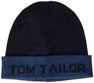 Czapki męskie - TOM TAILOR Męskie Czapka z dzianiny z napisem 1020745, 10378 - Dark Denim Blue, ONESIZE - miniaturka - grafika 1