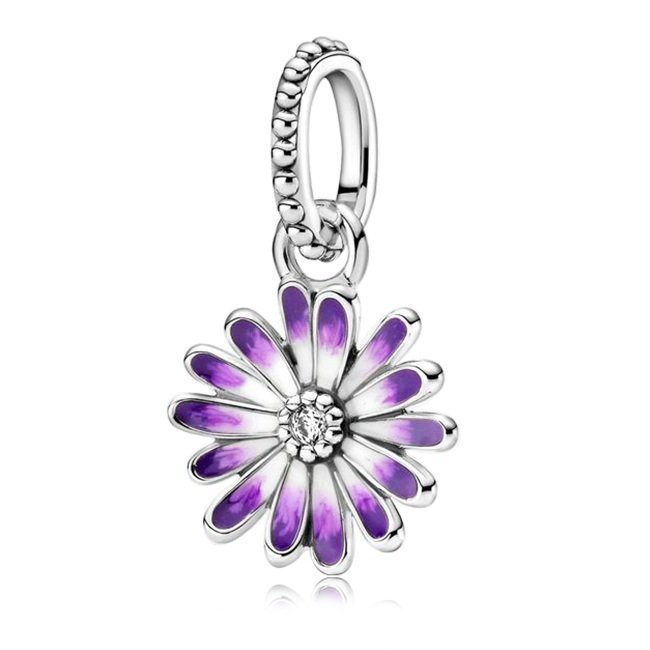 Zawieszka Charms SREBRO 925 Koralik Fioletowy Kwiat Stokrotki