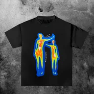 Bluzki damskie - TEMU Koszulka Damska z Grafiką Casual - Czarna, Okrągły Dekolt, Krótki Rękaw, Wzór w Kolorowe Bloki, Letnia Moda do Codziennego Noszenia, Wygodna i - miniaturka - grafika 1