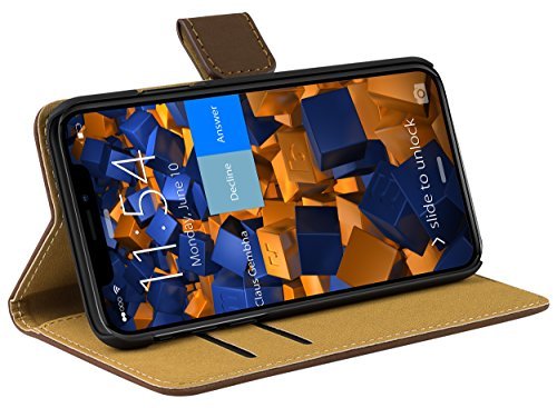 mumbi Etui Bookstyle Case kompatybilne z iPhone X/XS, etui na telefon komórkowy, portfel, brązowe