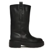 Botki damskie - Botki Tommy Jeans Tjw Leather Mid Tubular Boot EN0EN02834 Czarny - miniaturka - grafika 1