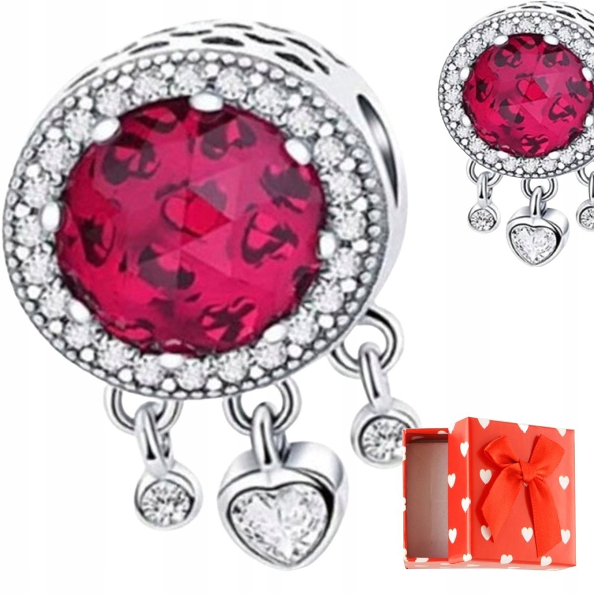 Charms zawieszka Malinowe cyrkonie srebrny ŁAPACZ SNÓW s925 + PUDEŁKO