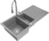 Zlewozmywaki z baterią - Mexen Andres zlewozmywak granitowy 1,5-komorowy z ociekaczem i baterią kuchenną Savita, szary - 6515-71-672601-00 - miniaturka - grafika 1