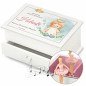 Pozytywki dla dzieci - Szkatułka na biżuterię z pozytywką i szufladką z nadrukiem dla dziewczynki na chrzest - miniaturka - grafika 1