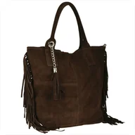 Torebki damskie - VEZZE torba worek zamsz naturalny z frędzlami brąz czekolada - miniaturka - grafika 1