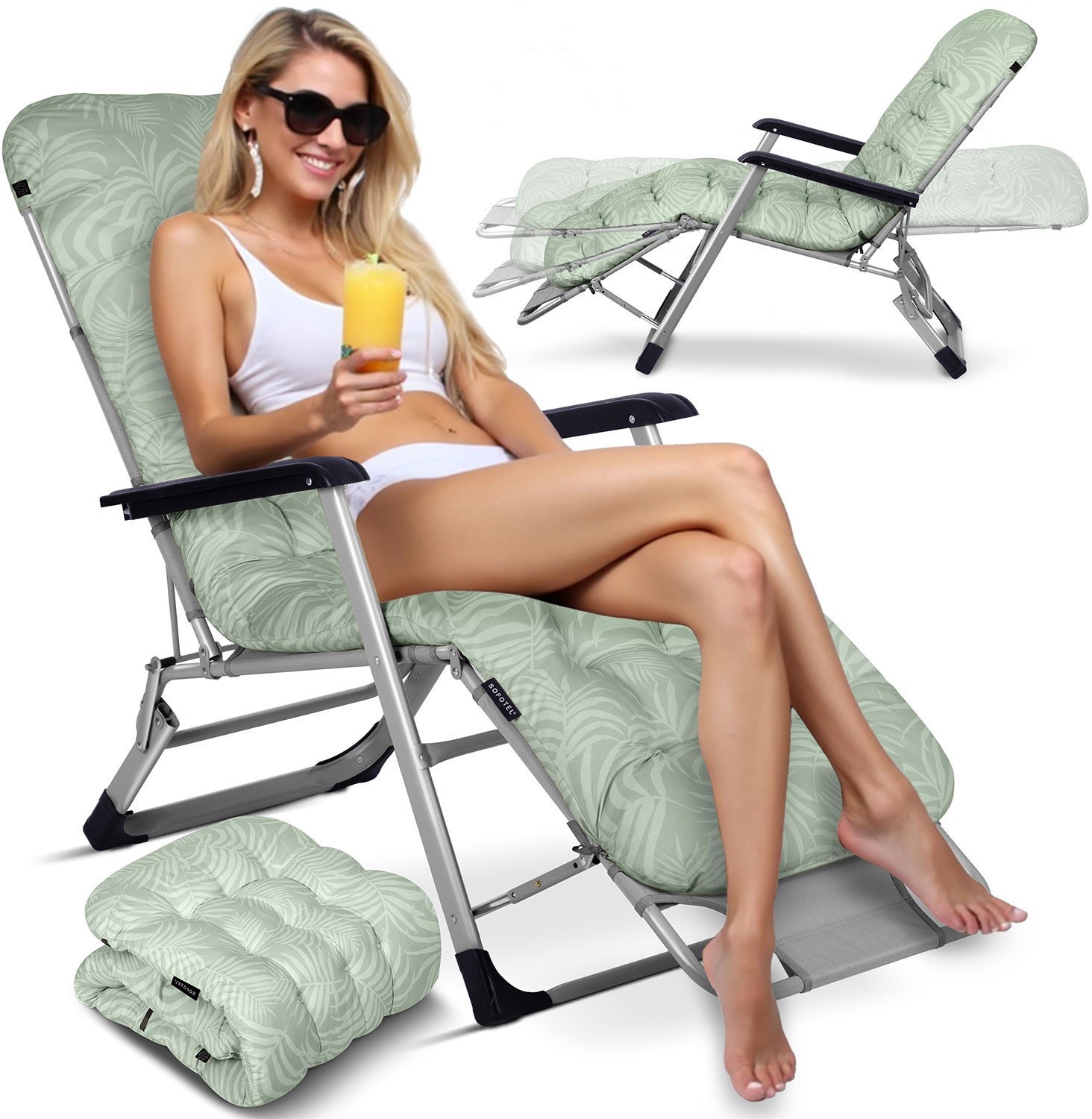 Leżak ogrodowy składany z poduszką Sofotel ChillWell jasno zielony