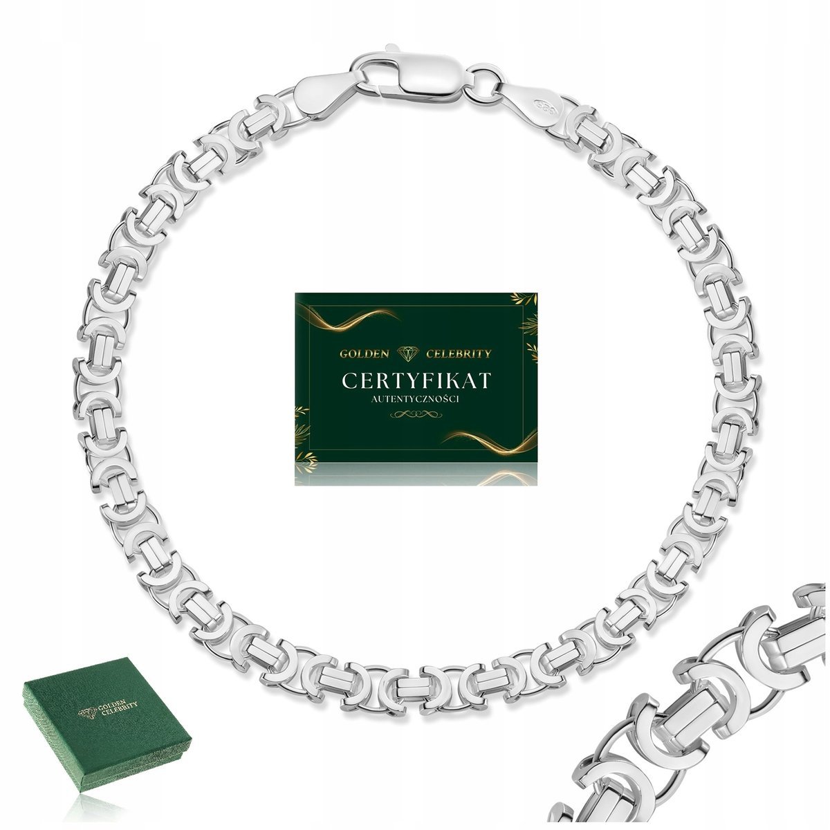 SREBRNA BRANSOLETKA MĘSKA SPLOT KRÓLEWSKI 21cm/5mm SREBRO PRÓBA 925 +