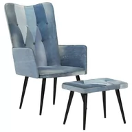 Fotele - Fotel z podnóżkiem, niebieski, jeansowy patchwork Lumarko - miniaturka - grafika 1