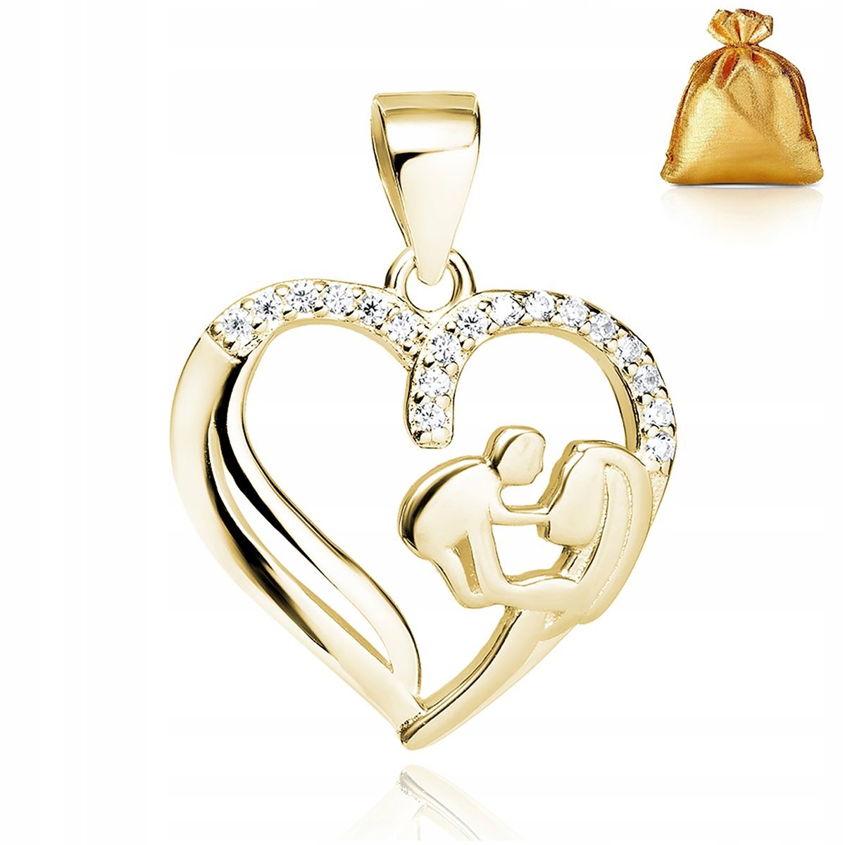 Złota Zawieszka Serce Matka Z Dzieckiem Z Cyrkoniami Srebro 925 Pozłacana