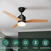 Wentylatory sufitowe - SONNI wentylator sufitowy z oświetleniem Led i wyłącznikiem czasowym pilot 119 cm czarny drewno 3 łopatki - miniaturka - grafika 1