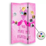 Parawany - Parawan pokojowy FEEBY, Różowe „Heartbeat”, Dwustronny PIN 110x170cm 3-częściowy - miniaturka - grafika 1