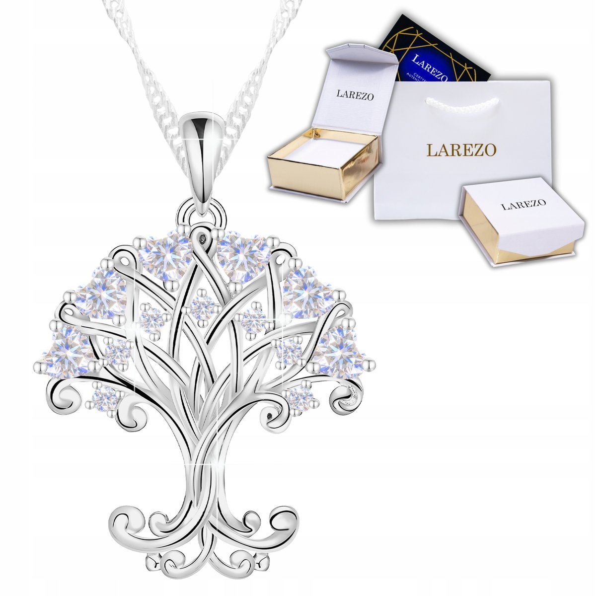 Naszyjnik Srebrny Kryształowe Drzewko z Sercami Drzewo Życia SREBRO 925