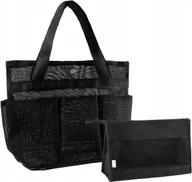 Torebki damskie - Torba podróżna plażowa z kosmetyczką Siatkowa z kieszeniami 2szt Czarna - miniaturka - grafika 1