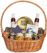 Zestawy upominkowe - Świąteczny duży kosz prezentowy wiklinowy z wypiekami i przetworami z miodem - miniaturka - grafika 1