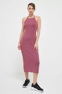 Sukienki - 4F sukienka kolor fioletowy midi dopasowana - grafika 1