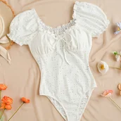 Inne - Pusty Body z marszczonym przodem, seksowny body z rękawami typu na wiosnę i lato, odzież damska - miniaturka - grafika 1