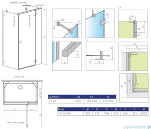 Radaway Essenza Pro Brushed Copper Kdj+S kabina 80x80x80cm prawa szczotkowana miedź 10097380-93-01R/10098080-01-01/10098080-01-01 - Kabiny prysznicowe - miniaturka - grafika 2