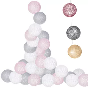 Lampki dekoracyjne cotton balls 20 LED 20 kul różowe szare CL0048 - Oświetlenie świąteczne - miniaturka - grafika 1