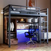 Łóżka dla dzieci i młodzieży - Łóżko antresola 90 x 200 cm z biurkiem, 1 szufladą i półkami do przechowywania - MDF + Metal - Diody LED - Białe (Bez materaca) - miniaturka - grafika 1