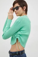 Swetry damskie - Calvin Klein Jeans sweter bawełniany kolor zielony lekki z półgolfem - miniaturka - grafika 1