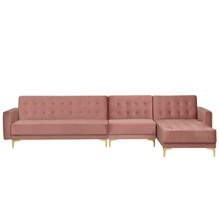 Beliani Sofa modułowa rozkładana welur różowa lewostronna ABERDEEN - Sofy i kanapy - miniaturka - grafika 1