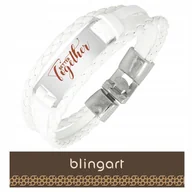 Bransolety męskie - BLINGART Bransoletka z grawerem skórzana męska biała prezent STAL - miniaturka - grafika 1