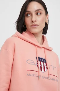 Gant bluza damska kolor różowy z kapturem z aplikacją - Bluzy damskie - miniaturka - grafika 1