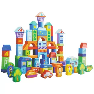Duże drewniane klocki konstrukcyjne kolorowe miasto 100el - Klocki - miniaturka - grafika 1