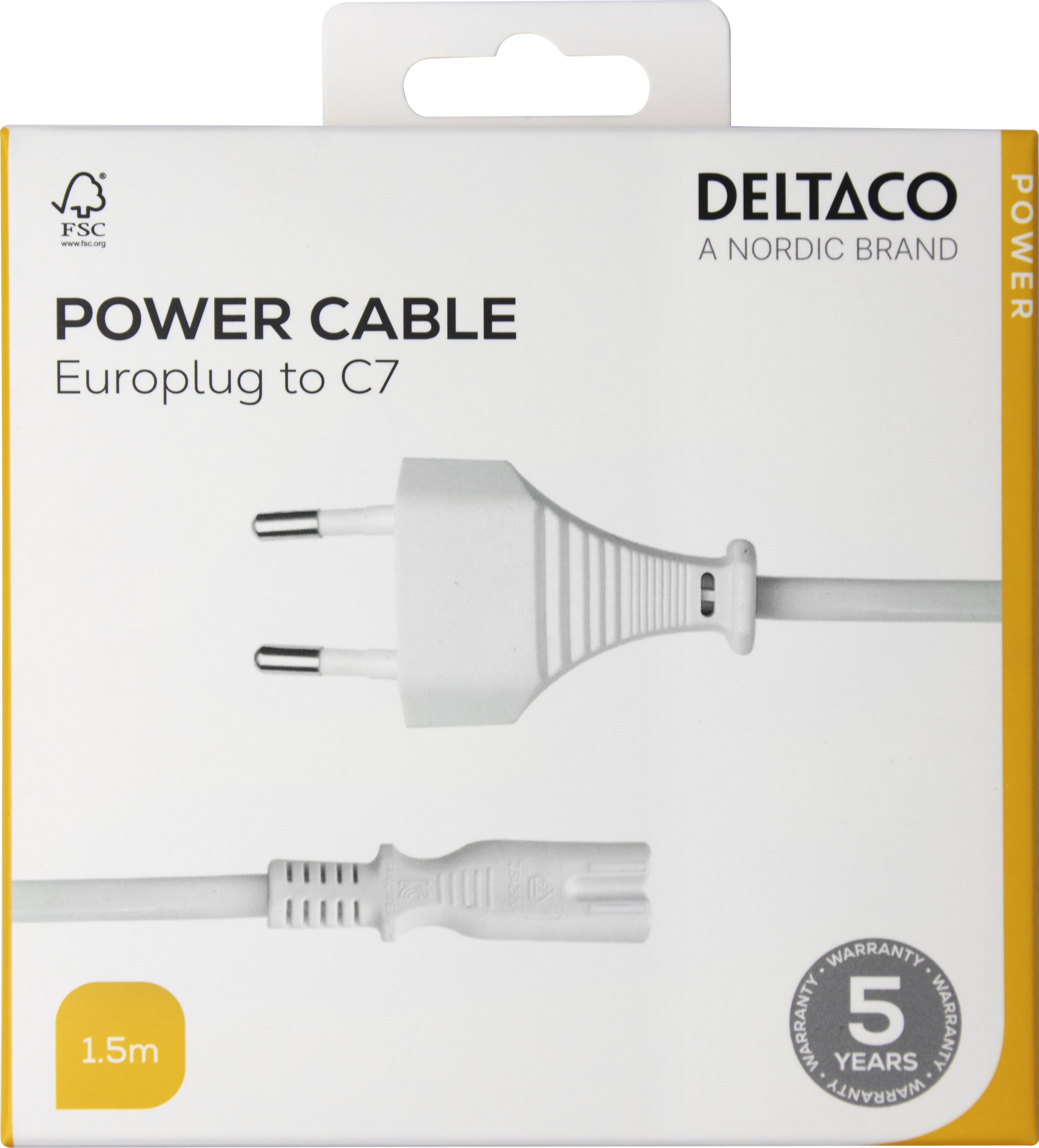 Kabel sieciowy CEE 7/16 - C7, 1,5 m, biały